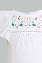 Load image into Gallery viewer, Redtag-White-Floral-Yoke-Embroidered-Flutter-Sleeves-Blouse-Blouses-Infant-Girls-3 to 24 Months