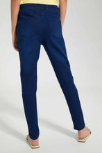 تنزيل الصورة على معرض الصور، Redtag-Dk-Wash-Knitted-Jogger-Jeans-Skinny-Fit-Senior-Girls-9 to 14 Years