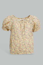 Load image into Gallery viewer, Redtag-Yellow-Floral-Aop-Electic-Hem-Blouse-Blouses-Infant-Girls-3 to 24 Months