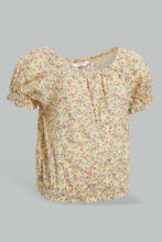 Load image into Gallery viewer, Redtag-Yellow-Floral-Aop-Electic-Hem-Blouse-Blouses-Infant-Girls-3 to 24 Months
