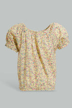 Load image into Gallery viewer, Redtag-Yellow-Floral-Aop-Electic-Hem-Blouse-Blouses-Infant-Girls-3 to 24 Months