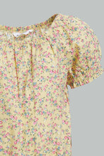 Load image into Gallery viewer, Redtag-Yellow-Floral-Aop-Electic-Hem-Blouse-Blouses-Infant-Girls-3 to 24 Months