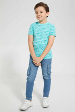 Load image into Gallery viewer, Redtag-Aqua-Shark-Aop-T-Shirt-Graphic-T-Shirts-Boys-2 to 8 Years