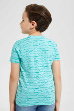 Load image into Gallery viewer, Redtag-Aqua-Shark-Aop-T-Shirt-Graphic-T-Shirts-Boys-2 to 8 Years