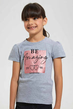 تنزيل الصورة على معرض الصور، Redtag-Grey-Melange-Girls-Foil-Printed-T-Shirt-Graphic-T-Shirts-Girls-2 to 8 Years