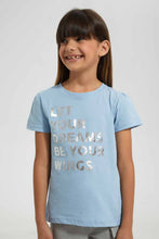 تنزيل الصورة على معرض الصور، Redtag-Sky-Blue-Girls-Foil-Printed-T-Shirt-Graphic-T-Shirts-Girls-2 to 8 Years