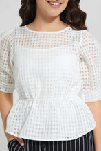 تنزيل الصورة على معرض الصور، Redtag-White-Organza-Peplum-Top-Blouses-Senior-Girls-9 to 14 Years