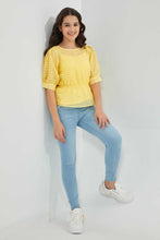 تنزيل الصورة على معرض الصور، Redtag-Yellow-Organza-Peplum-Top-Blouses-Senior-Girls-9 to 14 Years