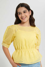 تنزيل الصورة على معرض الصور، Redtag-Yellow-Organza-Peplum-Top-Blouses-Senior-Girls-9 to 14 Years