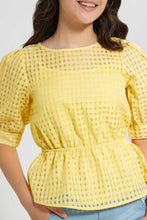 تنزيل الصورة على معرض الصور، Redtag-Yellow-Organza-Peplum-Top-Blouses-Senior-Girls-9 to 14 Years