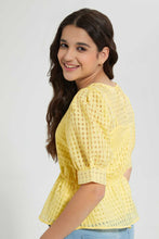 تنزيل الصورة على معرض الصور، Redtag-Yellow-Organza-Peplum-Top-Blouses-Senior-Girls-9 to 14 Years