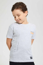 Load image into Gallery viewer, Redtag-Grey-Marl-Side-Embossed-T-Shirt-Graphic-T-Shirts-Boys-2 to 8 Years