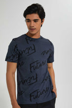 تنزيل الصورة على معرض الصور، Redtag-Dark-Grey-Printed-T-Shirt-All-Over-Prints-Men's-
