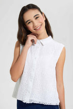 Load image into Gallery viewer, Redtag-White-Lace-Collared-Shirt-Blouses-Senior-Girls-9 to 14 Years