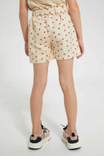 Load image into Gallery viewer, Redtag-Beige-Girls--Printed--Short-With-Belt-Casual-Shorts-Girls-2 to 8 Years