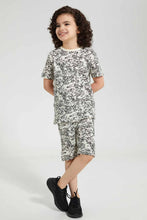 تنزيل الصورة على معرض الصور، Redtag-Beige-Splat-Aop-T-Shirt-And-Shorts-Set-Pyjama-Sets-Boys-2 to 8 Years