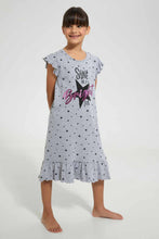تنزيل الصورة على معرض الصور، Redtag-Grey-Melange-Nightshirt-With-Placement-Print-&-Aop-Nightshirts-Girls-2 to 8 Years