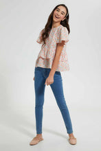 Load image into Gallery viewer, Redtag-Pink-Floral-Ruffled-Hem-Top-Tops-Senior-Girls-9 to 14 Years