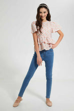 Load image into Gallery viewer, Redtag-Pink-Floral-Ruffled-Hem-Top-Tops-Senior-Girls-9 to 14 Years