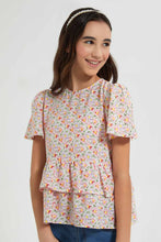 Load image into Gallery viewer, Redtag-Pink-Floral-Ruffled-Hem-Top-Tops-Senior-Girls-9 to 14 Years