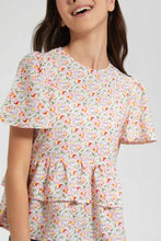 Load image into Gallery viewer, Redtag-Pink-Floral-Ruffled-Hem-Top-Tops-Senior-Girls-9 to 14 Years
