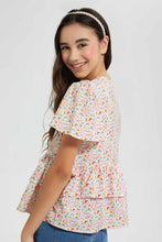 Load image into Gallery viewer, Redtag-Pink-Floral-Ruffled-Hem-Top-Tops-Senior-Girls-9 to 14 Years