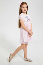 تنزيل الصورة على معرض الصور، Redtag-Pink-Printed-Mesh-Bottom-Dress-Dresses-Girls-2 to 8 Years