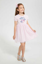 تنزيل الصورة على معرض الصور، Redtag-Pink-Printed-Mesh-Bottom-Dress-Dresses-Girls-2 to 8 Years