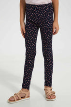 Load image into Gallery viewer, Redtag-Navy-Girls-Legging-With-Stripe-At-Side-Seam-Leggings-Girls-2 to 8 Years