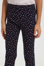 Load image into Gallery viewer, Redtag-Navy-Girls-Legging-With-Stripe-At-Side-Seam-Leggings-Girls-2 to 8 Years
