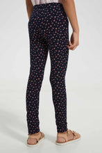 Load image into Gallery viewer, Redtag-Navy-Girls-Legging-With-Stripe-At-Side-Seam-Leggings-Girls-2 to 8 Years