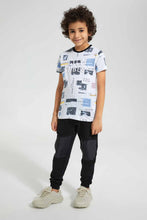 Load image into Gallery viewer, Redtag-White-Embossed-City-Print-T-Shirt-Graphic-T-Shirts-Boys-2 to 8 Years