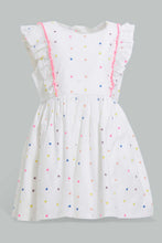 Load image into Gallery viewer, Redtag-White-Printed-Polka-Dot-Dress-With-Frills-Dresses-Infant-Girls-3 to 24 Months