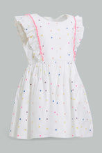 Load image into Gallery viewer, Redtag-White-Printed-Polka-Dot-Dress-With-Frills-Dresses-Infant-Girls-3 to 24 Months