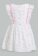 Load image into Gallery viewer, Redtag-White-Printed-Polka-Dot-Dress-With-Frills-Dresses-Infant-Girls-3 to 24 Months