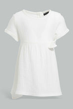 Load image into Gallery viewer, Redtag-White-Casual-Dress-With-Front-Bow-Dresses-Infant-Girls-3 to 24 Months