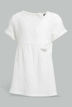 Load image into Gallery viewer, Redtag-White-Casual-Dress-With-Front-Bow-Dresses-Infant-Girls-3 to 24 Months