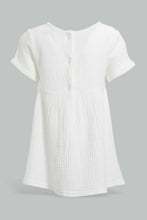 Load image into Gallery viewer, Redtag-White-Casual-Dress-With-Front-Bow-Dresses-Infant-Girls-3 to 24 Months