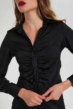 Load image into Gallery viewer, Redtag-Black-Button-Front-Collared-Blouse-Blouses-Women's-