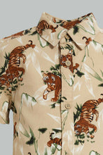 Load image into Gallery viewer, Redtag-Beige-Tiger-Printed-Short-Sleeve-Shirt-Casual-Shirts-Infant-Boys-3 to 24 Months