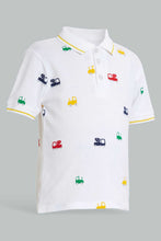 تنزيل الصورة على معرض الصور، Redtag-White-Car-Printed-Short-Slv-Pique-Polo-Polo-Shirts-Infant-Boys-3 to 24 Months