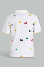 تنزيل الصورة على معرض الصور، Redtag-White-Car-Printed-Short-Slv-Pique-Polo-Polo-Shirts-Infant-Boys-3 to 24 Months