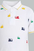 تنزيل الصورة على معرض الصور، Redtag-White-Car-Printed-Short-Slv-Pique-Polo-Polo-Shirts-Infant-Boys-3 to 24 Months