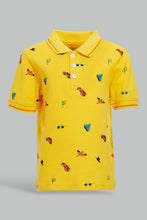 Load image into Gallery viewer, Redtag-Yellow-Car-Printed-Short-Slv-Pique-Polo-Polo-Shirts-Infant-Boys-3 to 24 Months