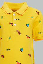 Load image into Gallery viewer, Redtag-Yellow-Car-Printed-Short-Slv-Pique-Polo-Polo-Shirts-Infant-Boys-3 to 24 Months