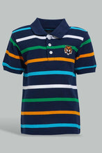 Load image into Gallery viewer, Redtag-Navy-Striped-Tiger-Short-Slv-Polo-Polo-Shirts-Infant-Boys-3 to 24 Months