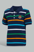 Load image into Gallery viewer, Redtag-Navy-Striped-Tiger-Short-Slv-Polo-Polo-Shirts-Infant-Boys-3 to 24 Months