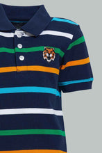 Load image into Gallery viewer, Redtag-Navy-Striped-Tiger-Short-Slv-Polo-Polo-Shirts-Infant-Boys-3 to 24 Months