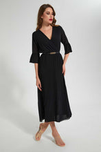 Load image into Gallery viewer, Redtag-Black-3/4-Sleeve-Pleated-Dress-Dresses-Women's-