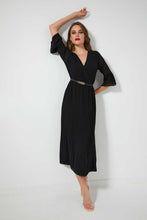 Load image into Gallery viewer, Redtag-Black-3/4-Sleeve-Pleated-Dress-Dresses-Women's-